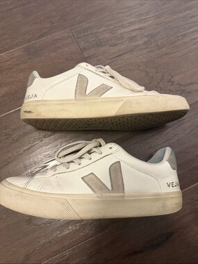 Veja White Leather Sneakers with Gray V Logo